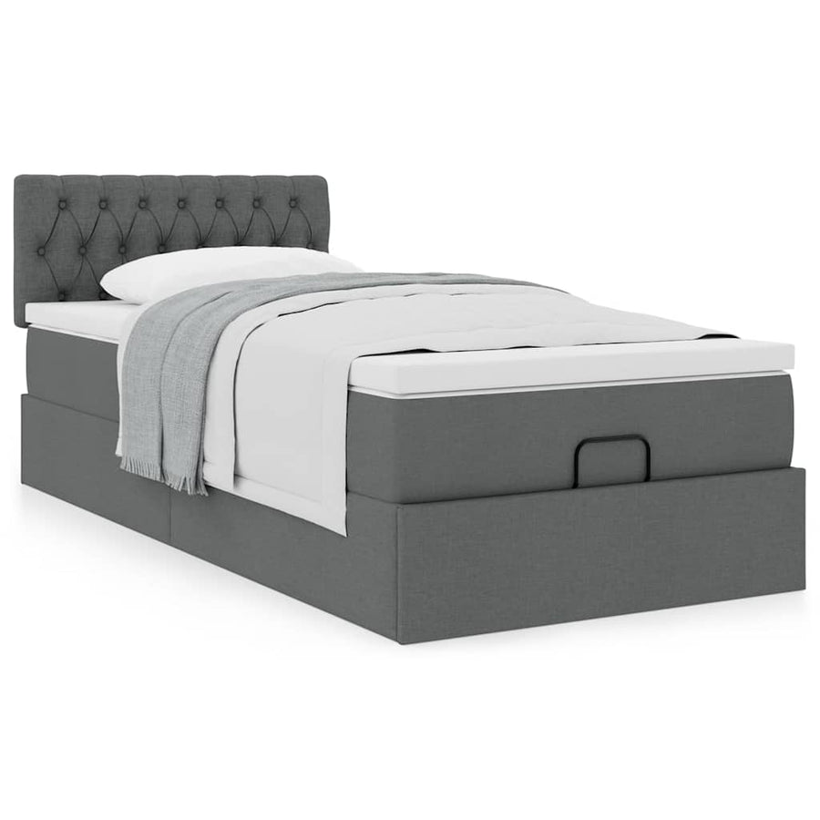 Ottoman bed met matras 90x190cm stof donkergrijs