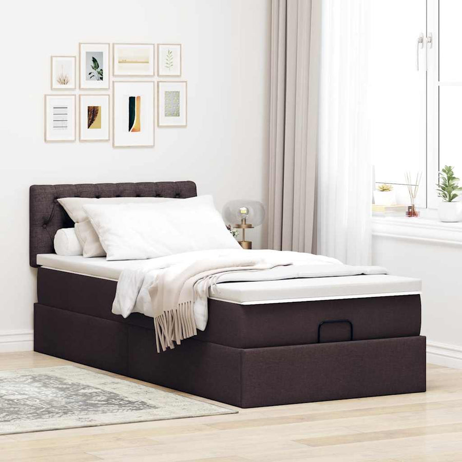 Ottoman bed met matras 90x190cm stof donkerbruin