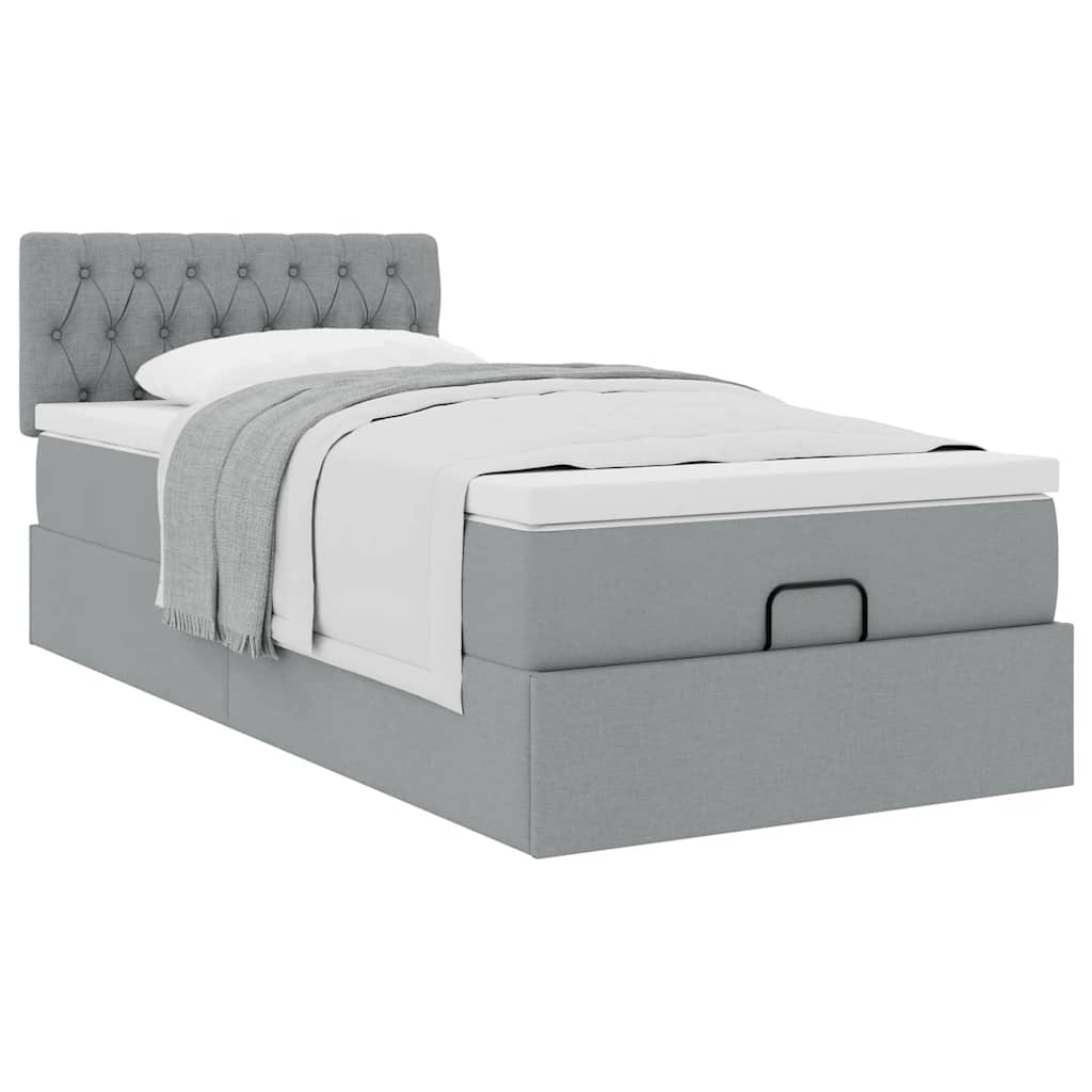 Ottoman bed met matras 90x200cm stof lichtgrijs