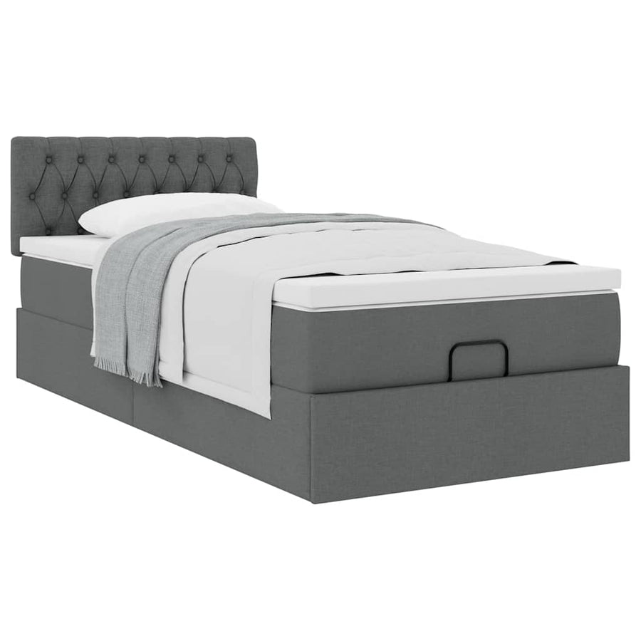 Ottoman bed met matras 90x200cm stof donkergrijs