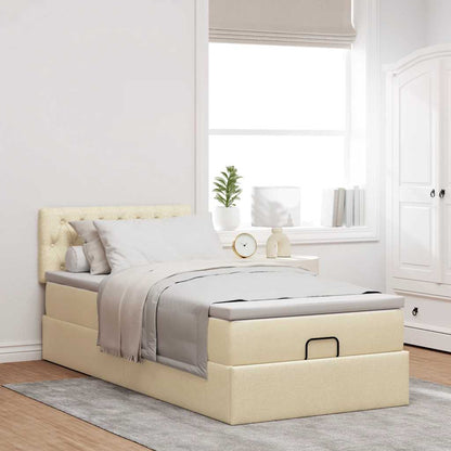 Ottoman bed met matras 90x200cm stof crèmekleurig