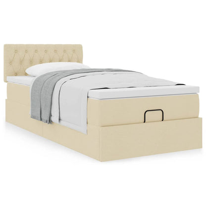 Ottoman bed met matras 90x200cm stof crèmekleurig