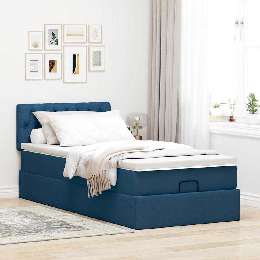 Ottoman bed met matras 90x200cm stof blauw