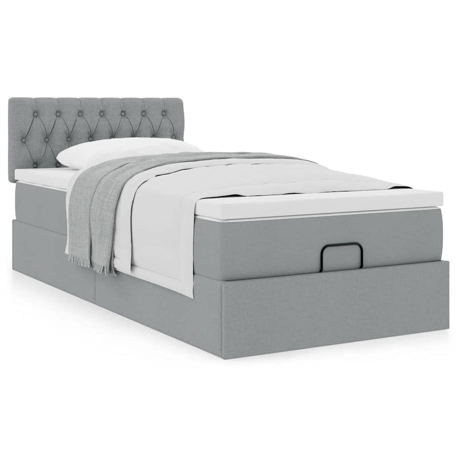 Ottoman bed met matras 100x200cm stof lichtgrijs