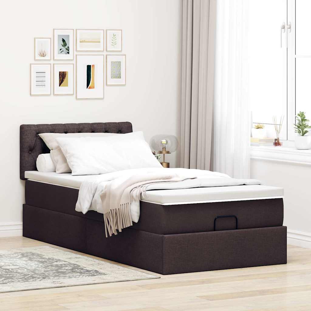 Ottoman bed met matras 100x200cm stof donkerbruin