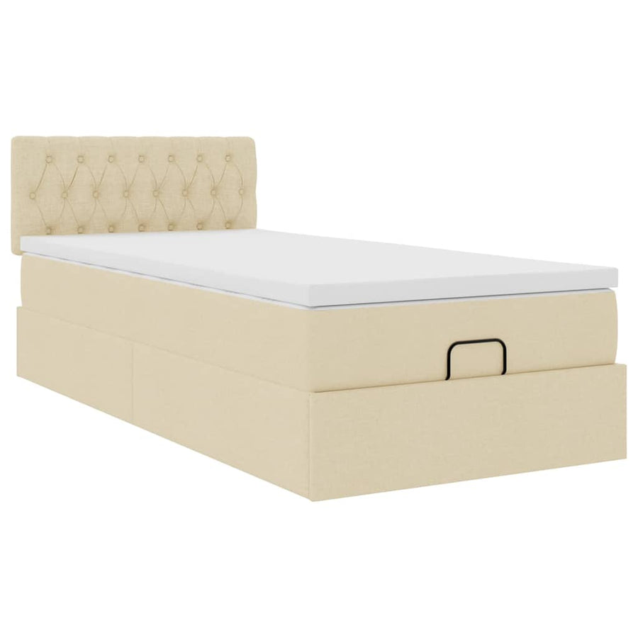 Ottoman bed met matras 100x200cm stof crèmekleurig