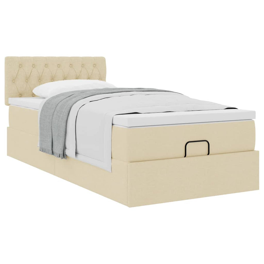 Ottoman bed met matras 100x200cm stof crèmekleurig