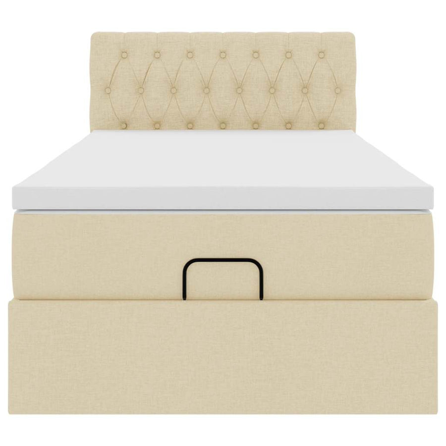 Ottoman bed met matras 100x200cm stof crèmekleurig