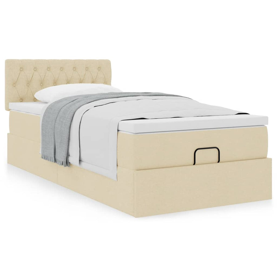 Ottoman bed met matras 100x200cm stof crèmekleurig
