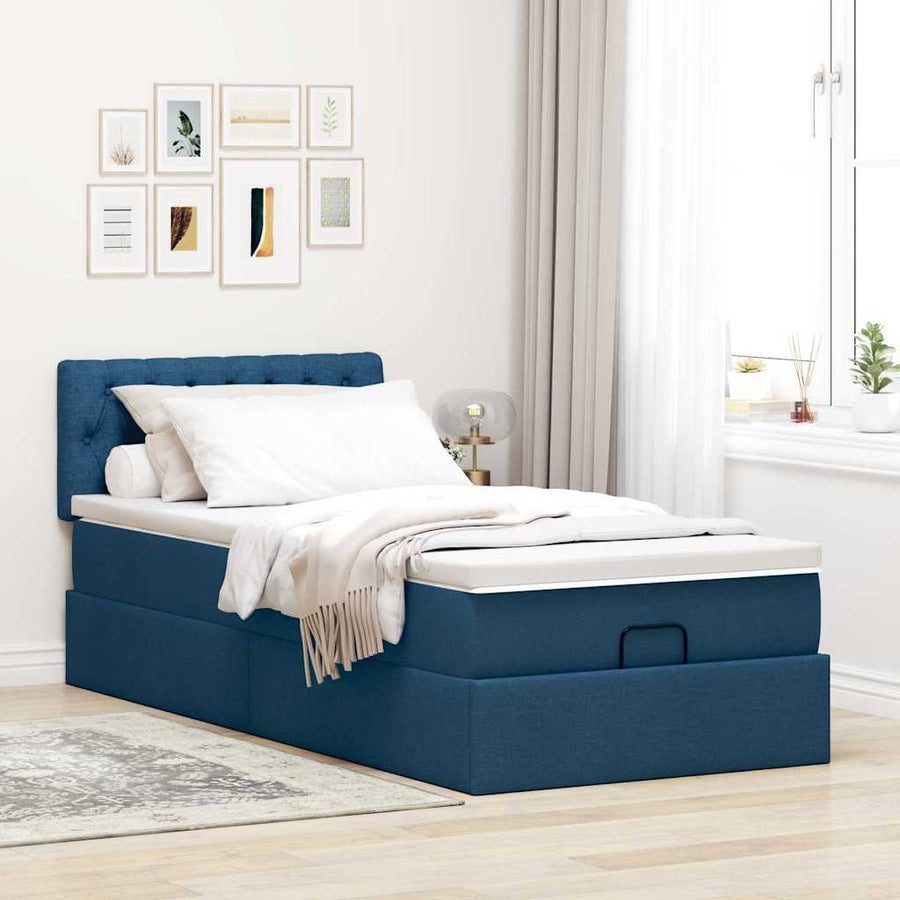 Ottoman bed met matras 100x200cm stof blauw