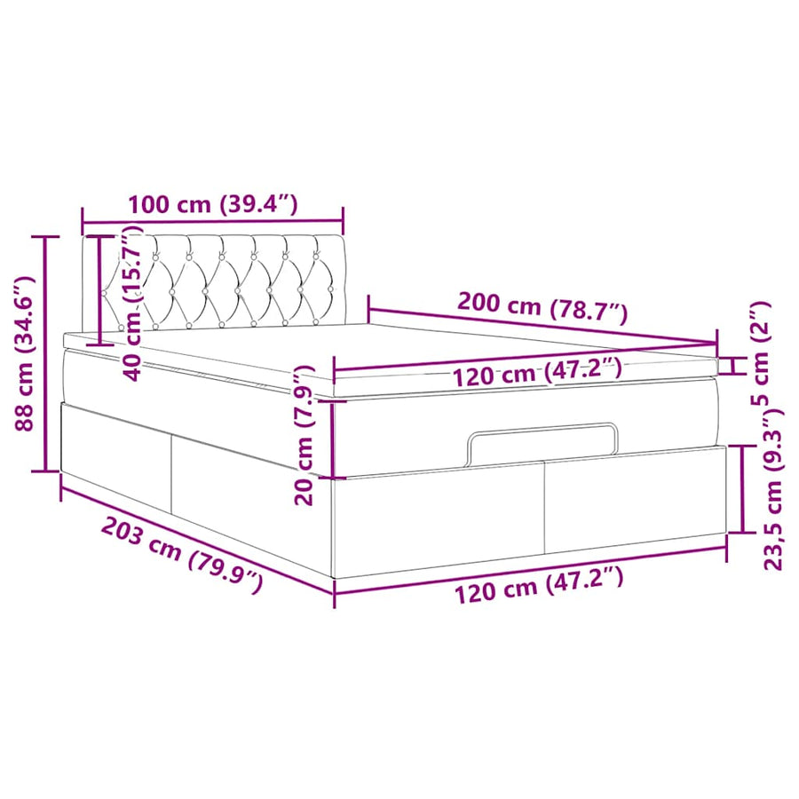 Ottoman bed met matras 120x200cm stof donkergrijs