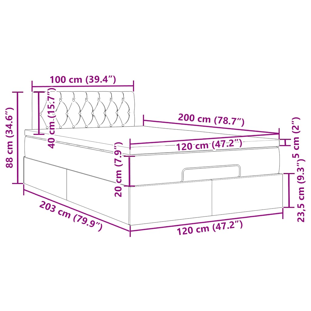 Ottoman bed met matras 120x200cm stof zwart