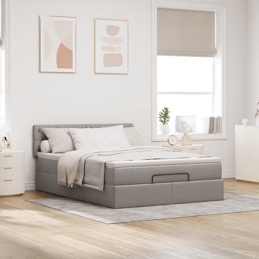 Bed Met Matras Stof 140 x 190 cm Taupe