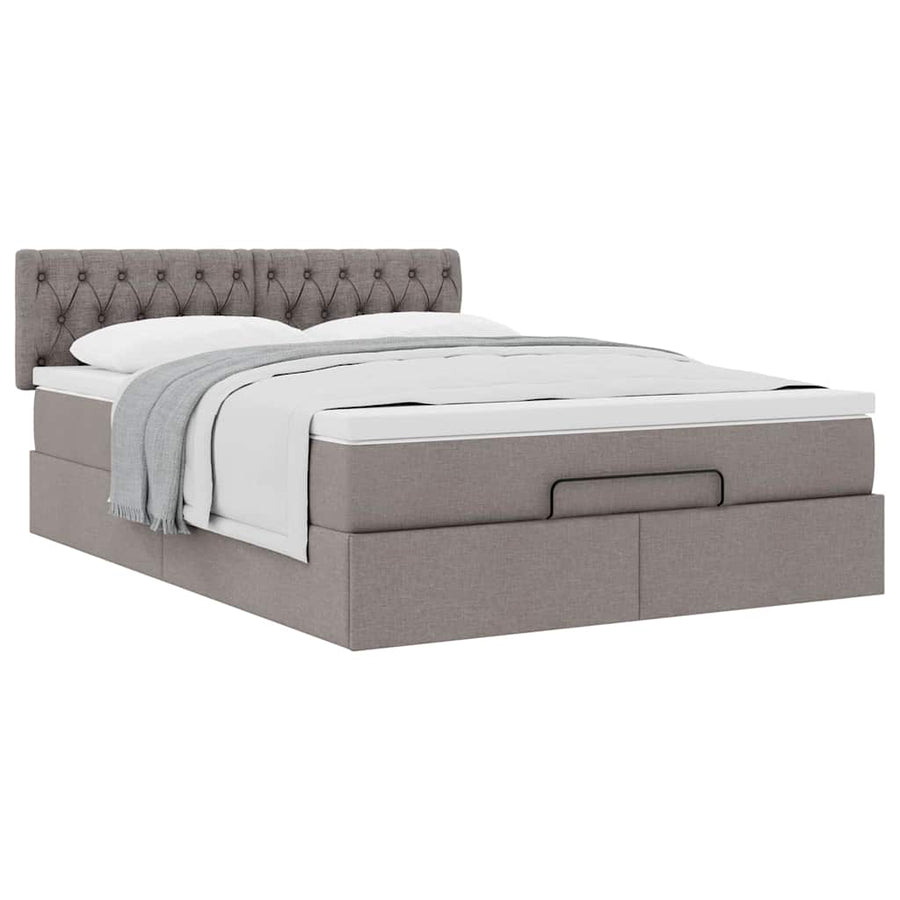 Bed Met Matras Stof 140 x 190 cm Taupe