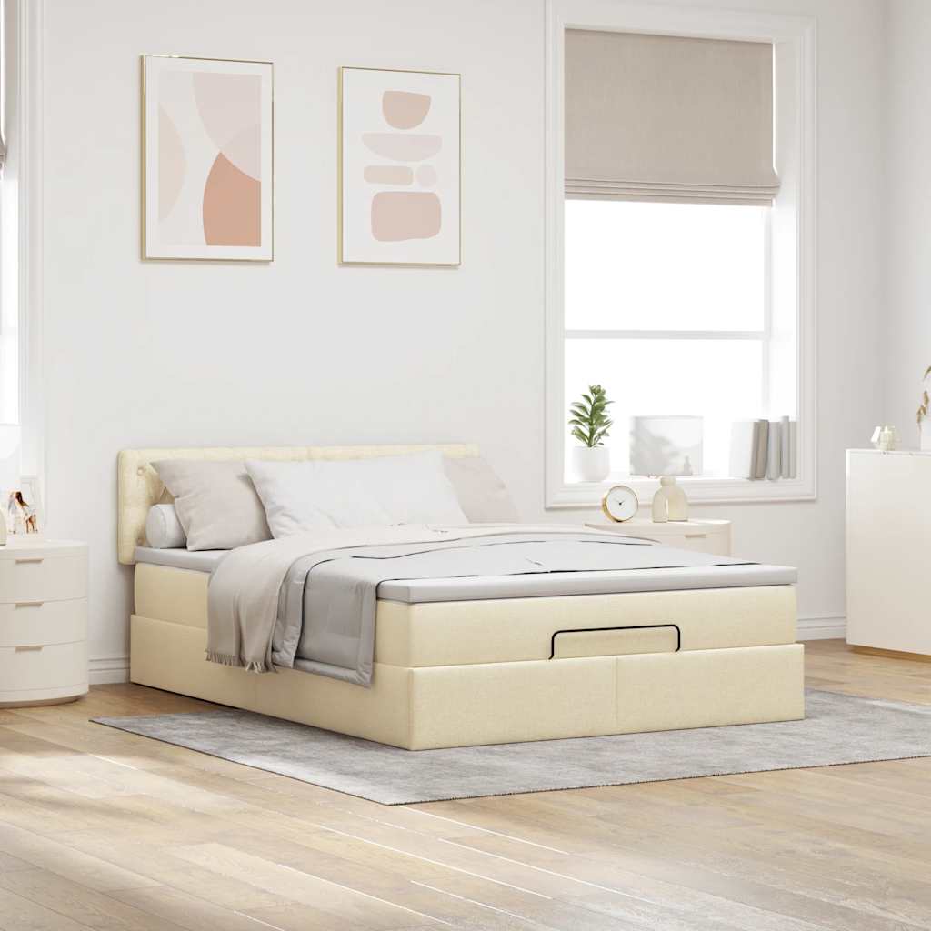 Bed met matras 140x190 cm stof crèmekleurig