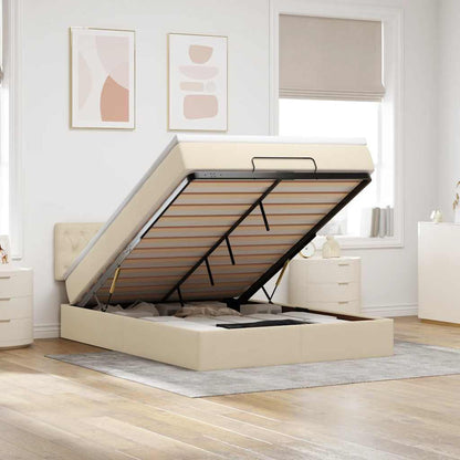 Bed met matras 140x190 cm stof crèmekleurig