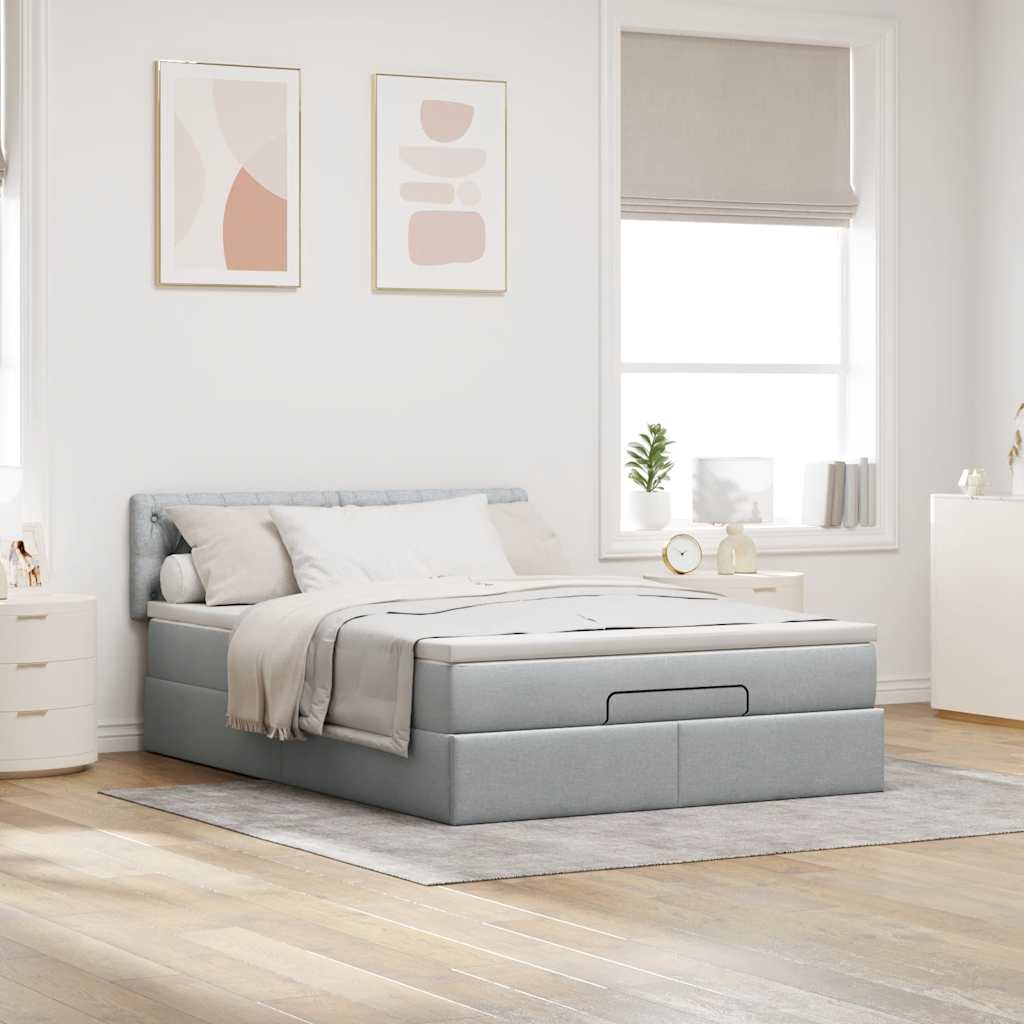 Ottoman bed met matras 140x200cm stof lichtgrijs