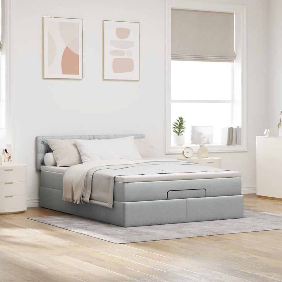 Ottoman bed met matras 140x200cm stof lichtgrijs