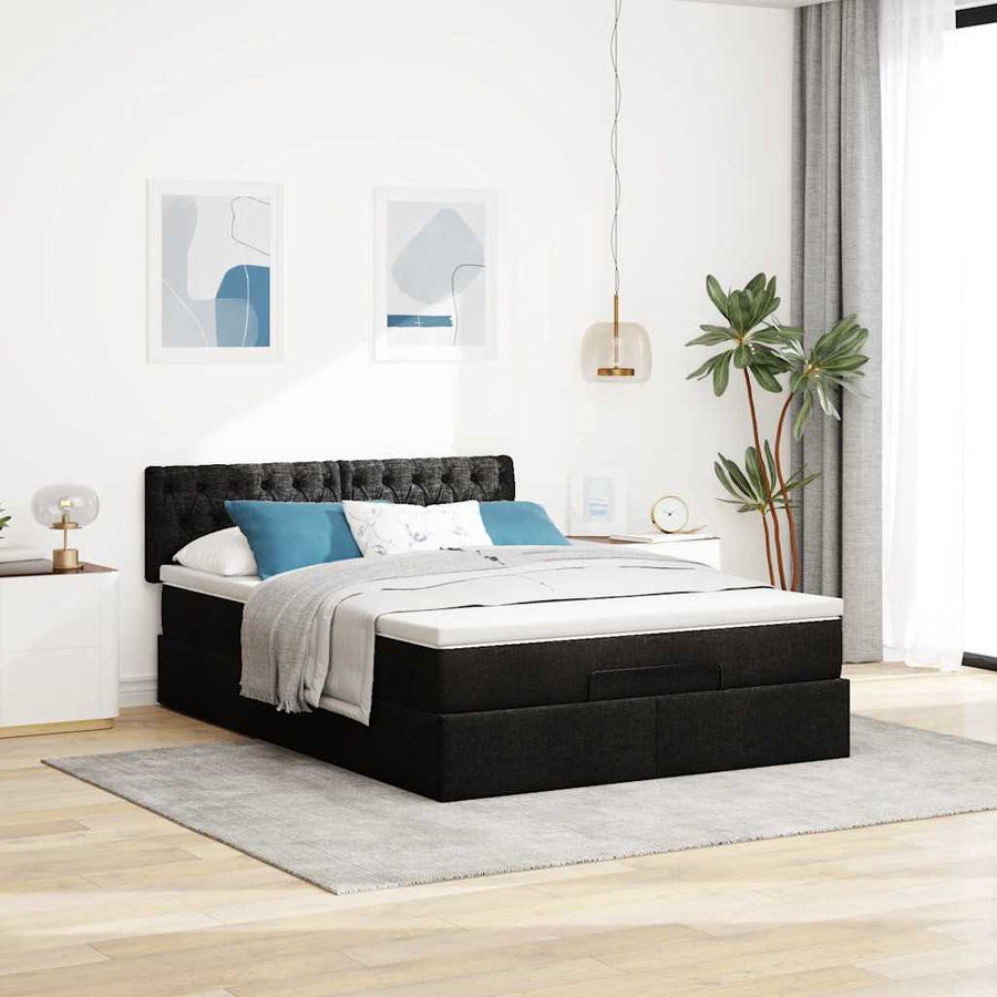 Ottoman bed met matras 140x200cm stof zwart