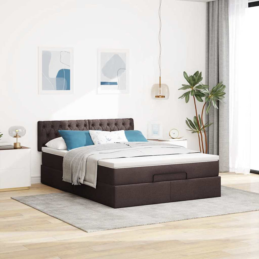 Ottoman bed met matras 140x200cm stof donkerbruin