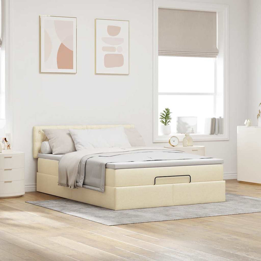 Ottoman bed met matras 140x200cm stof crèmekleurig