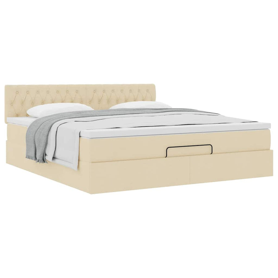 Ottoman bed met matras 160x200cm stof crèmekleurig