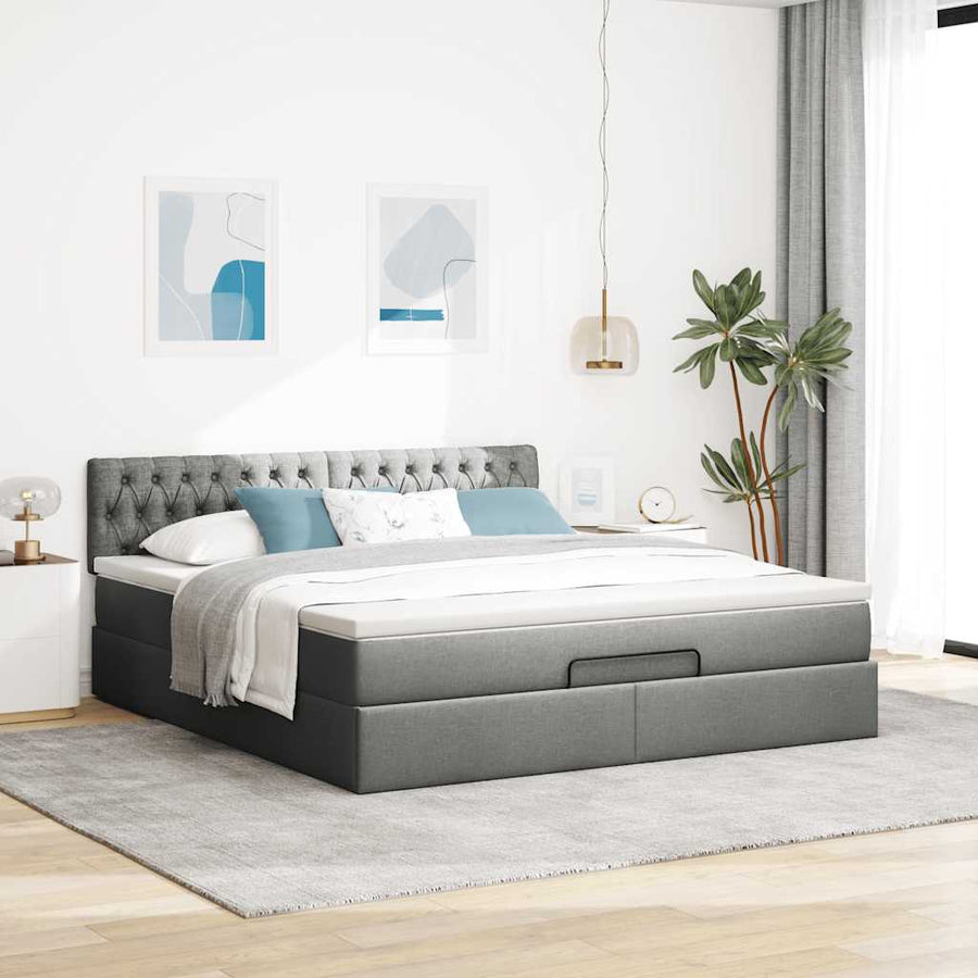 Ottoman bed met matras 180x200cm stof donkergrijs