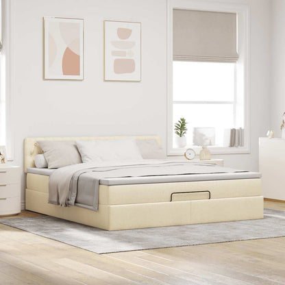 Ottoman bed met matras 180x200cm stof crèmekleurig