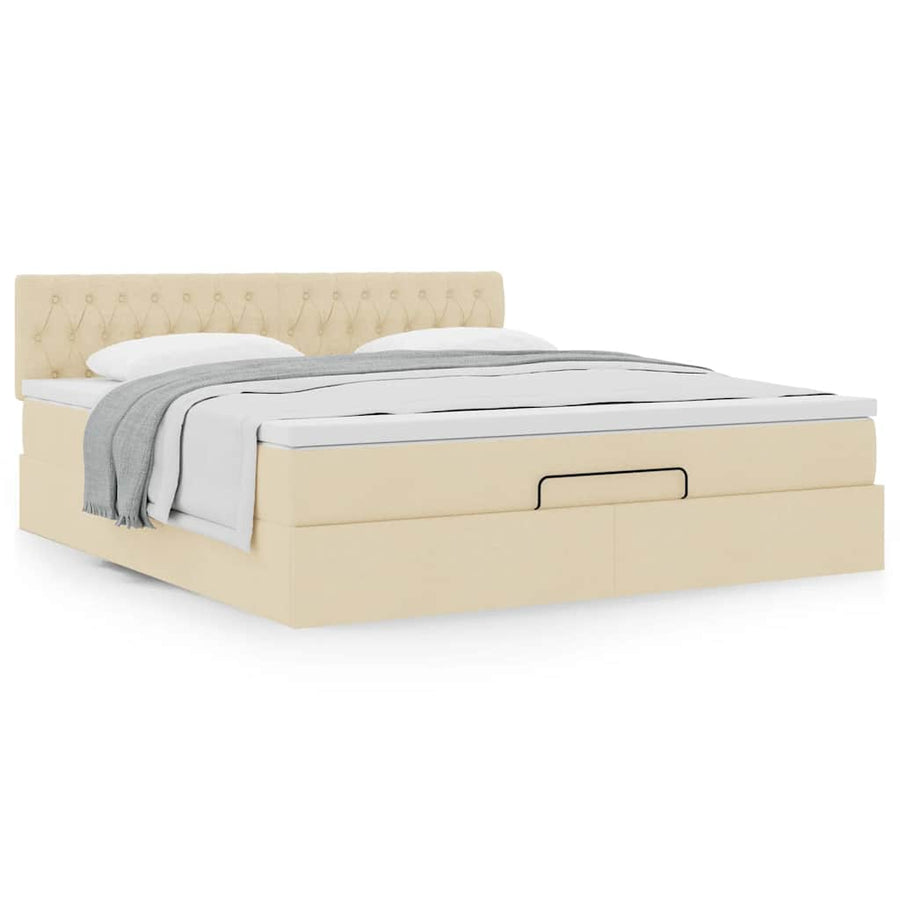 Ottoman bed met matras 180x200cm stof crèmekleurig
