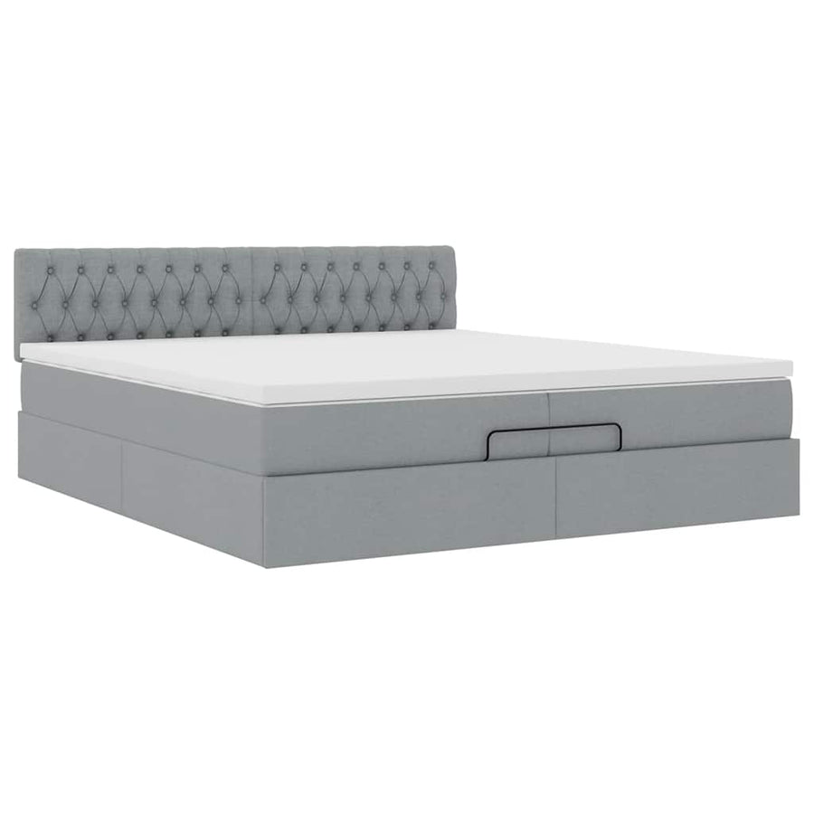 Ottoman bed met matras 200x200 cm stof lichtgrijs