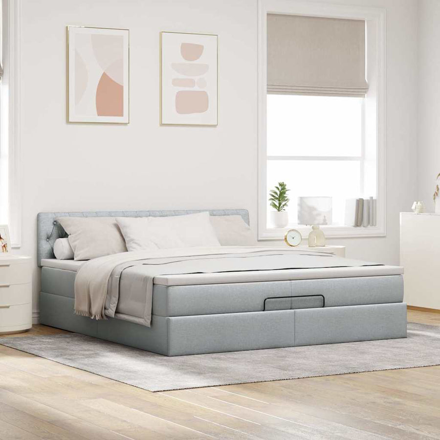 Ottoman bed met matras 200x200 cm stof lichtgrijs