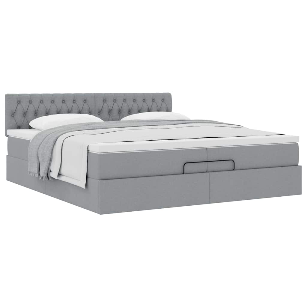 Ottoman bed met matras 200x200 cm stof lichtgrijs