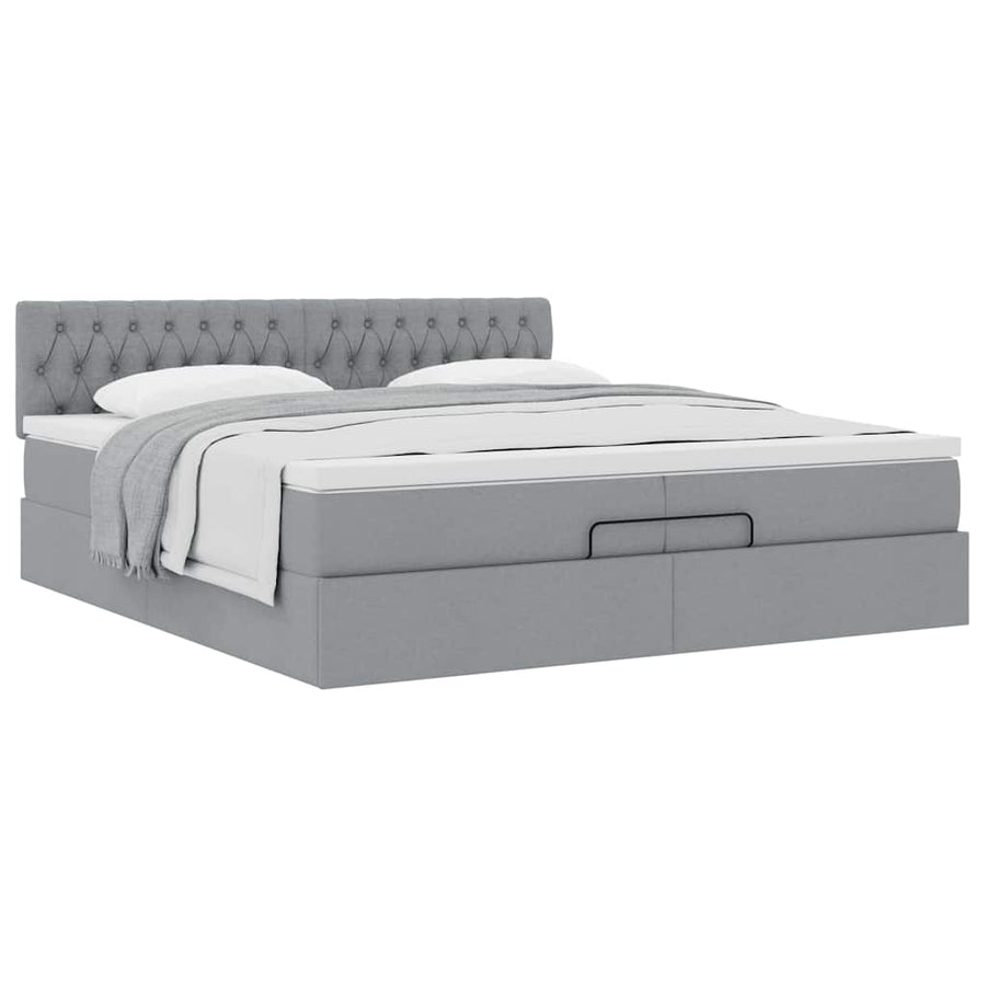 Ottoman bed met matras 200x200 cm stof lichtgrijs