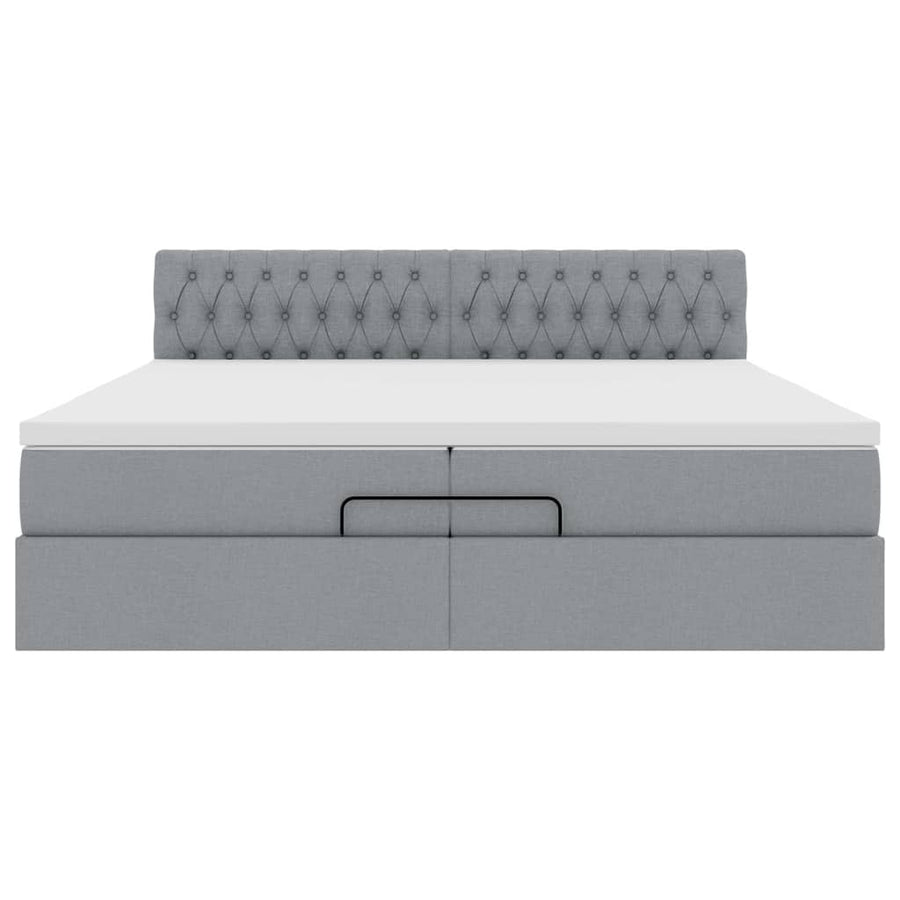 Ottoman bed met matras 200x200 cm stof lichtgrijs