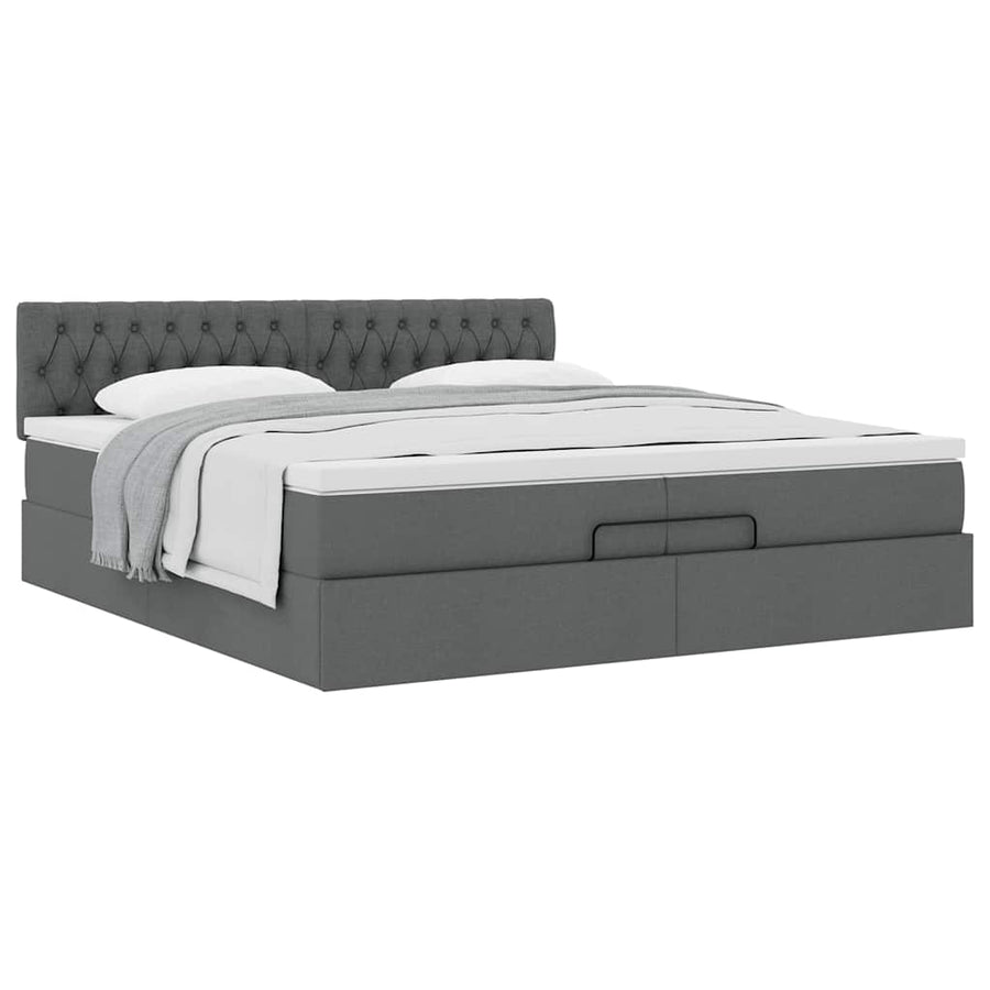 Ottoman bed met matras 200x200 cm stof donkergrijs