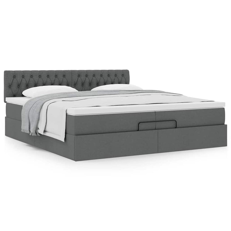Ottoman bed met matras 200x200 cm stof donkergrijs