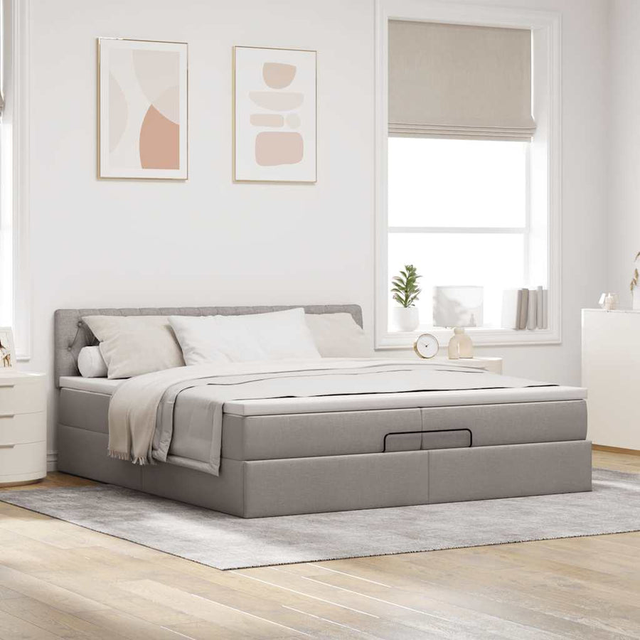 Ottoman bed met matras 200x200 cm stof taupe