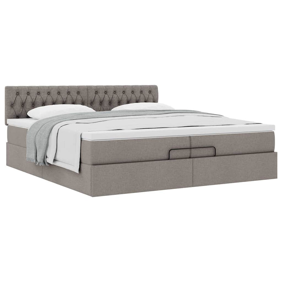 Ottoman bed met matras 200x200 cm stof taupe