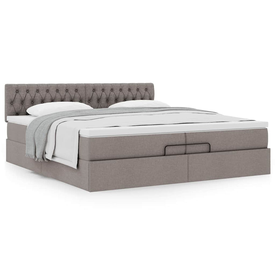 Ottoman bed met matras 200x200 cm stof taupe
