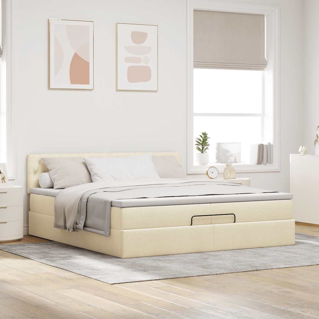 Ottoman bed met matras 200x200 cm stof crèmekleurig