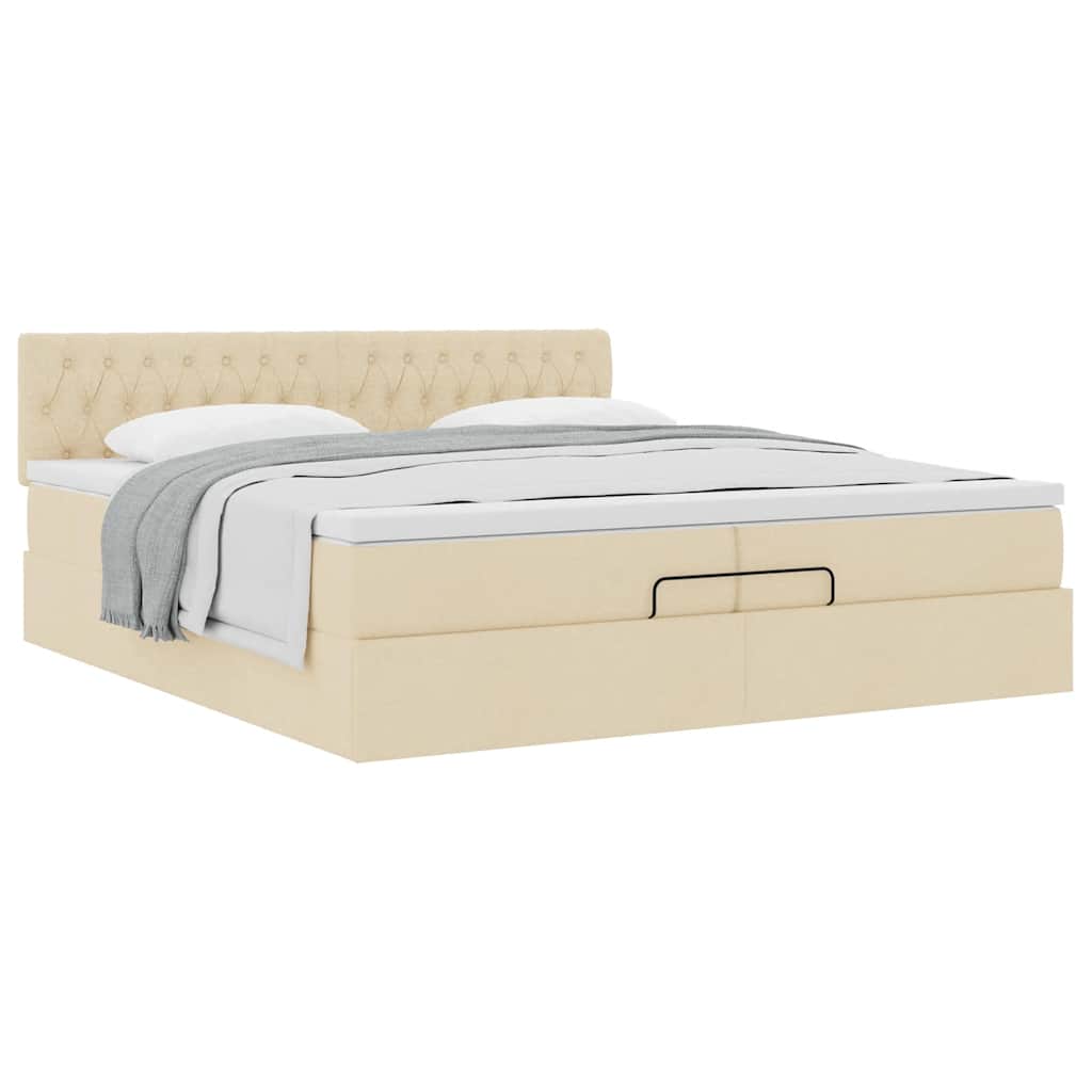 Ottoman bed met matras 200x200 cm stof crèmekleurig