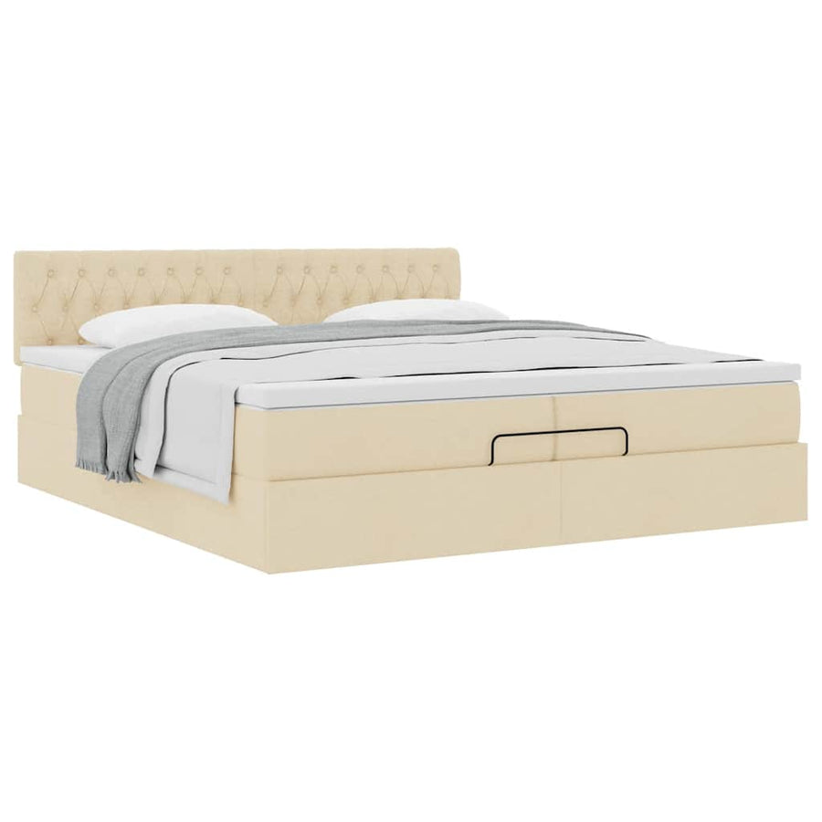 Ottoman bed met matras 200x200 cm stof crèmekleurig