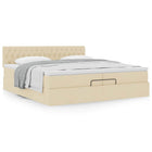 Ottoman bed with mattress 200x200 cm fabric cream-colored