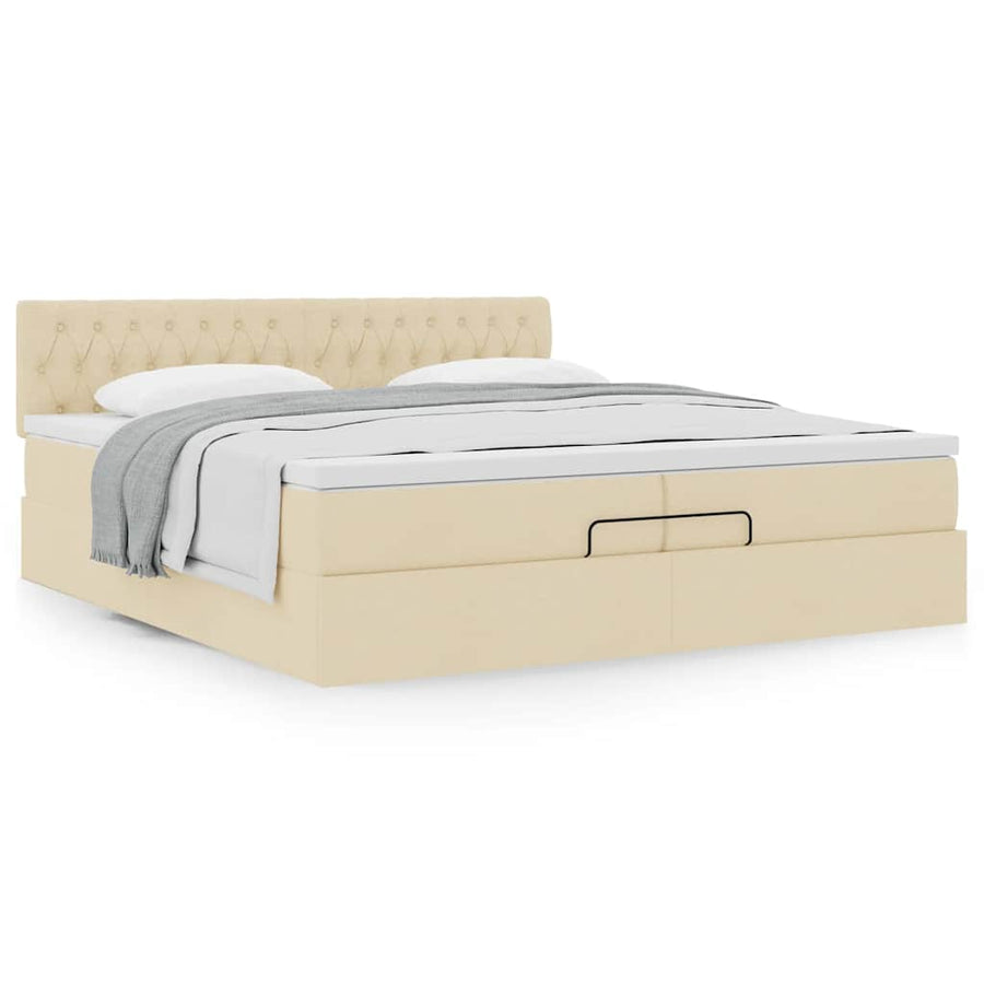 Ottoman bed met matras 200x200 cm stof crèmekleurig