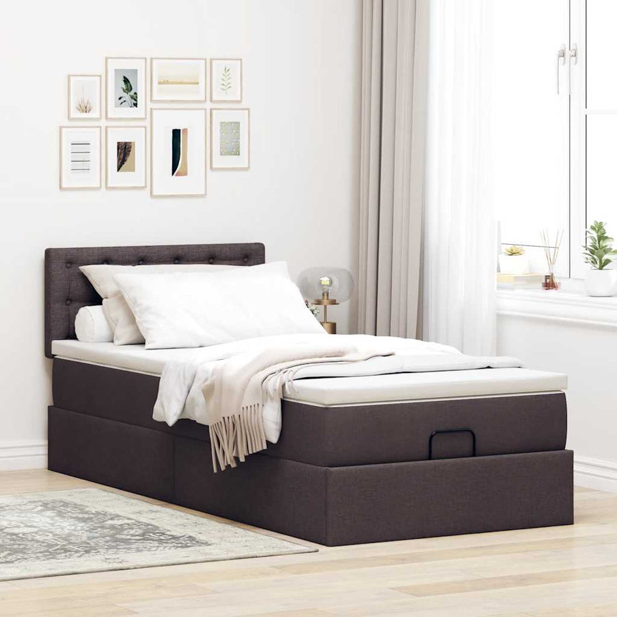 Ottoman bed met matras 80x200cm stof donkerbruin