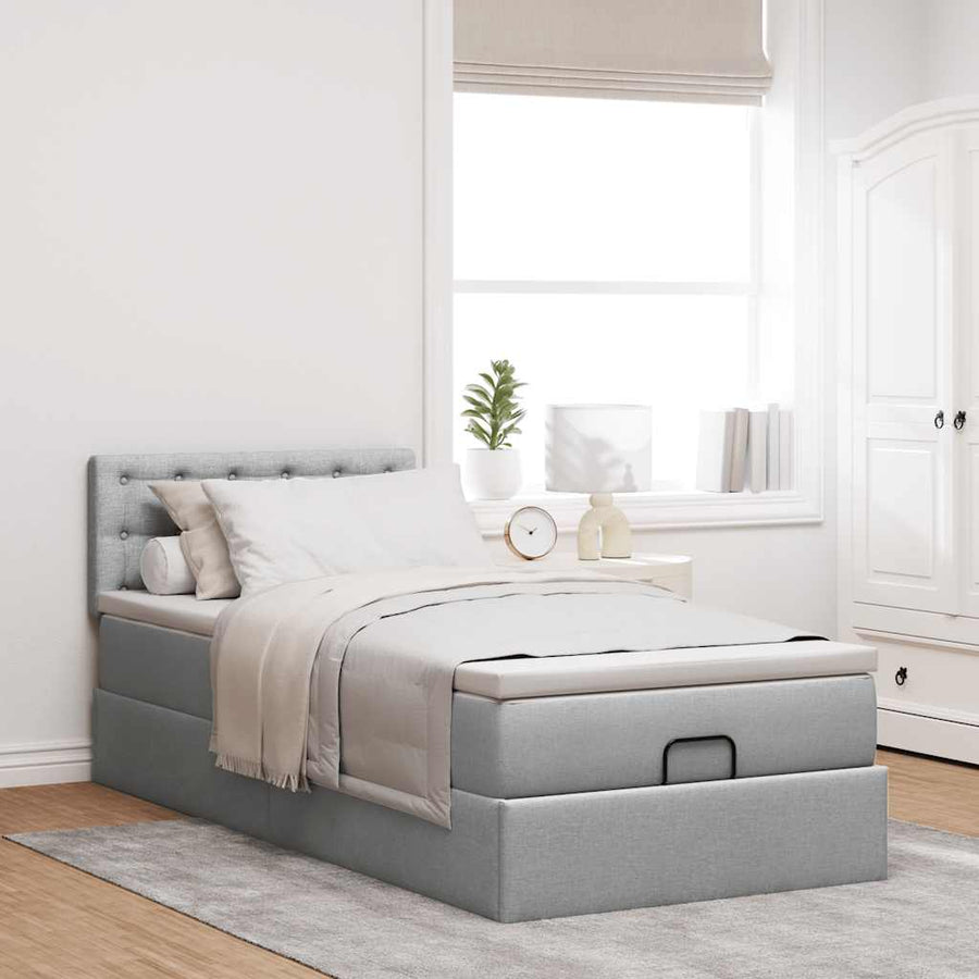 Ottoman bed met matras 90x190cm stof lichtgrijs