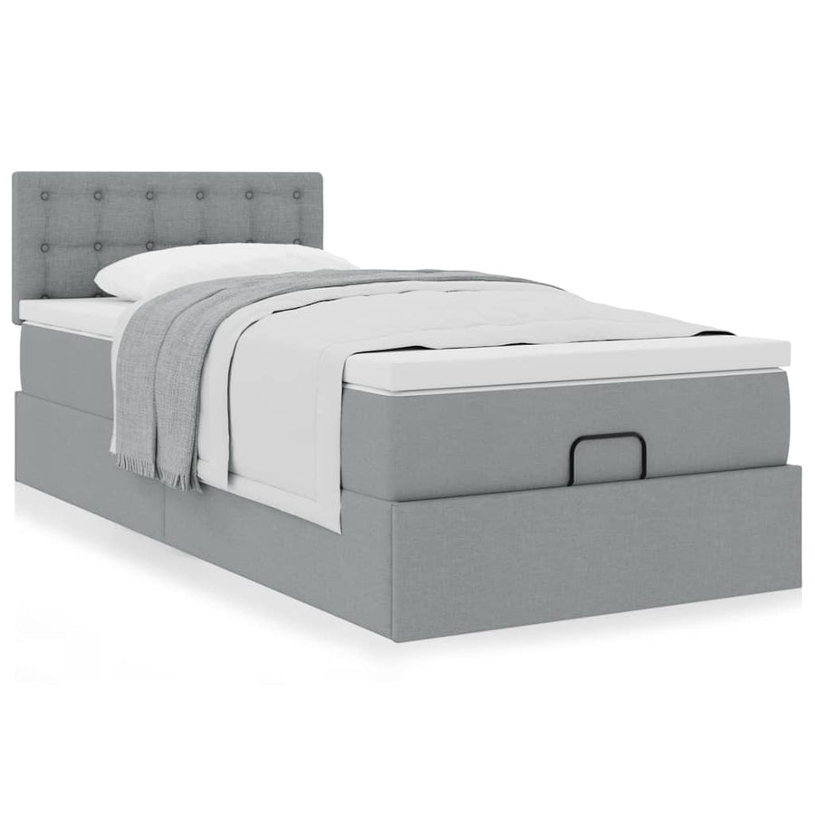 Ottoman bed met matras 90x190cm stof lichtgrijs