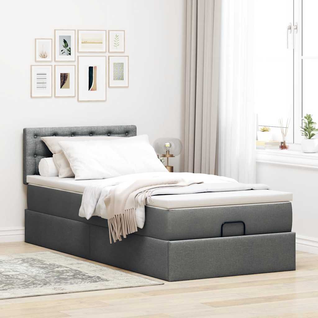 Ottoman bed met matras 90x190cm stof donkergrijs