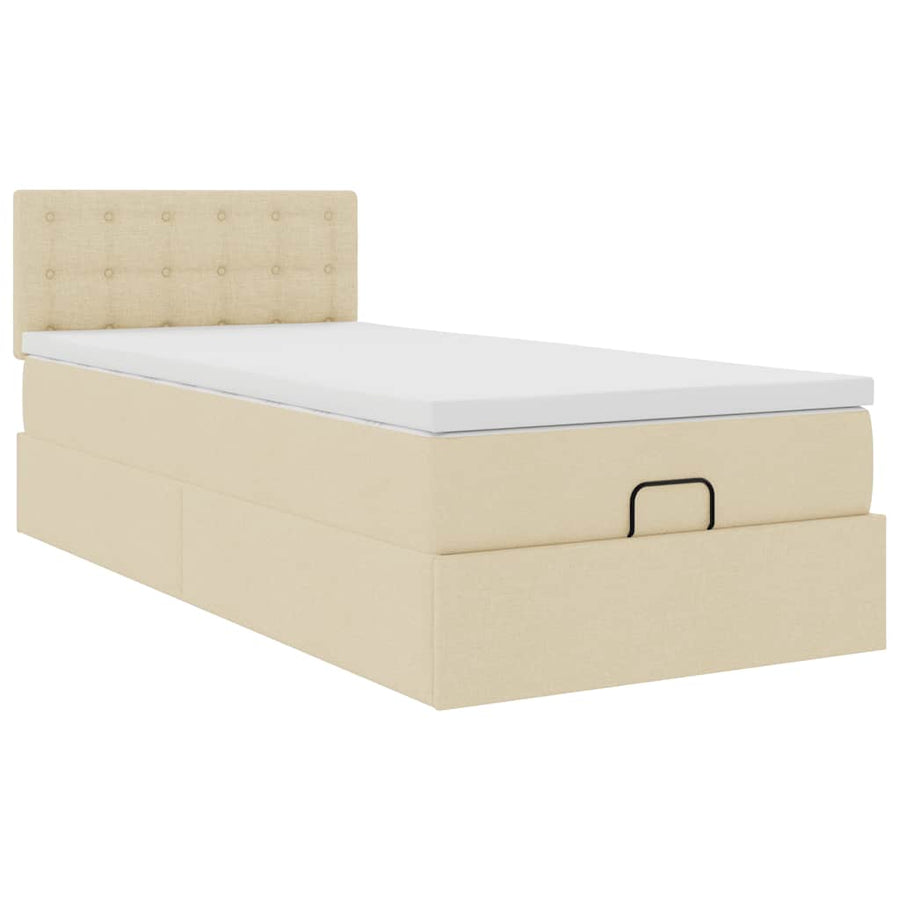 Ottoman bed met matras 90x190cm stof crèmekleurig