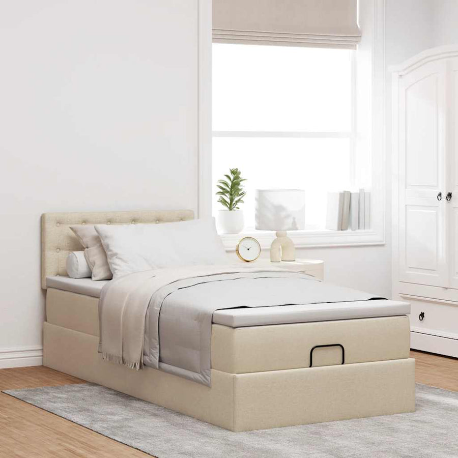 Ottoman bed met matras 90x190cm stof crèmekleurig